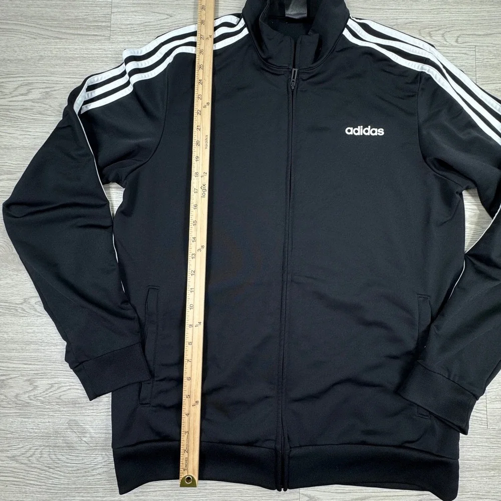 Adidas Men's Track Jacket Full Zip Black Large 3 Stripe Athletic Sportswear Y2K